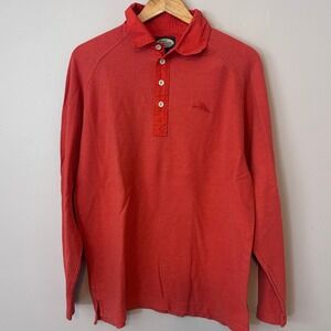 Tommy Bahama Mens Medium Orange Long Sleeve Relax Polo Shirt Island Casual